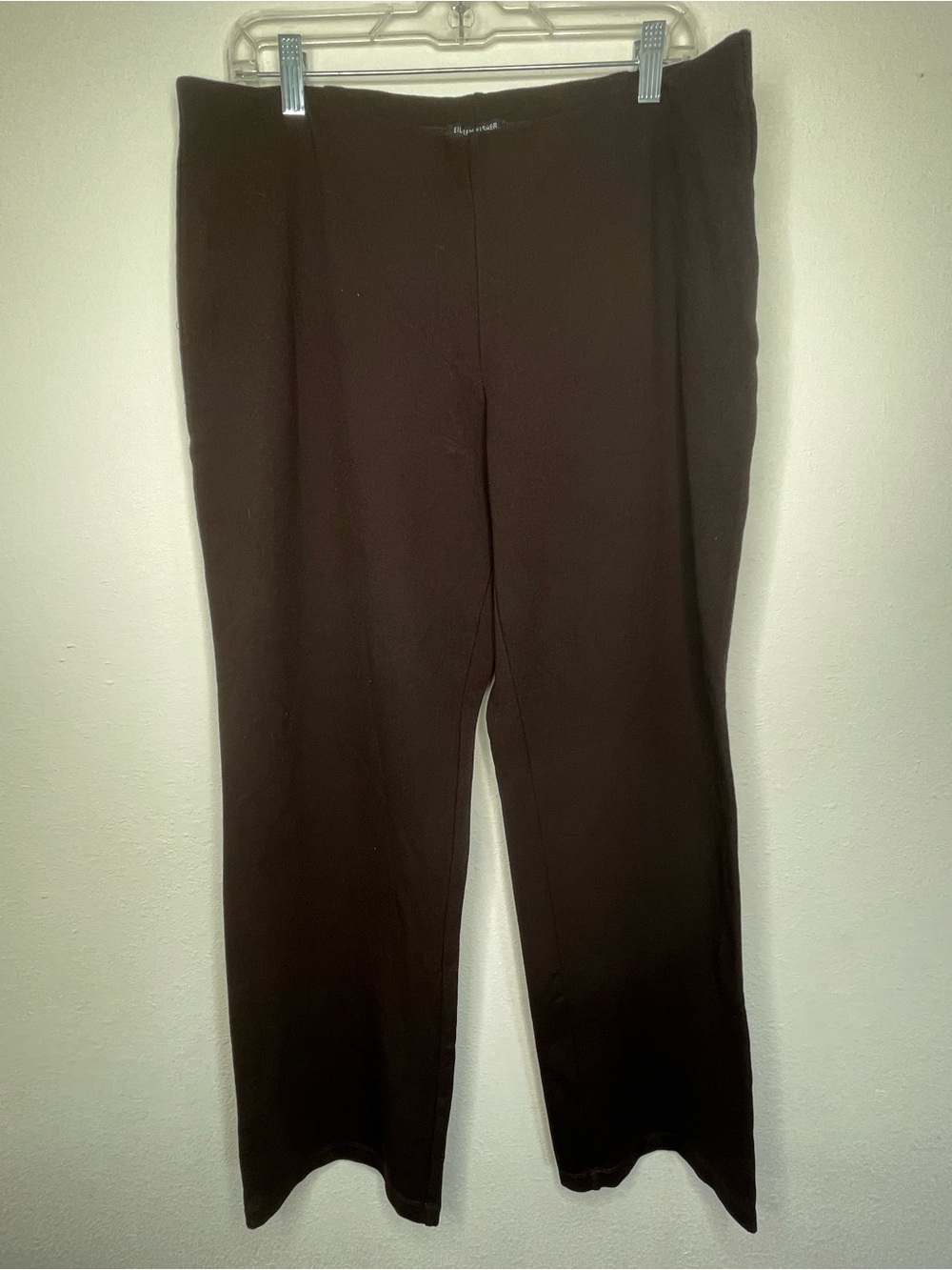 Eileen Fisher Pull On Straight Pants Sz L Chocolate Brown Viscose Blend Stretch